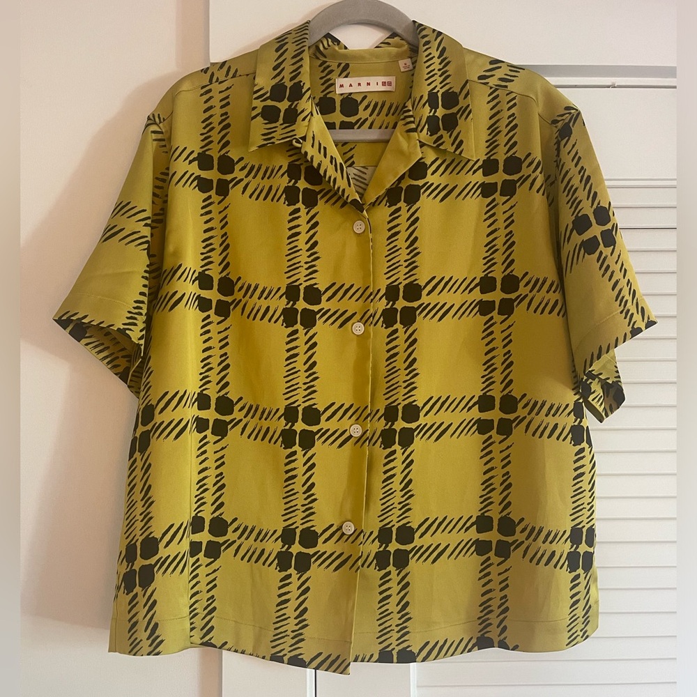 Marni x Uniqlo Yellow GoldenRod Plaid Relaxed Fit Short Sleeve Shirt